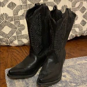 Black leather cowboy boots